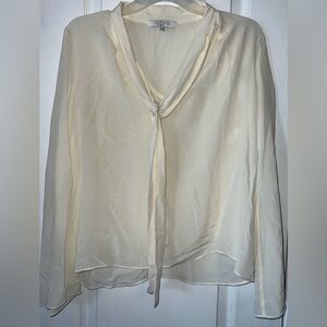 NWOT ALEXIS 100% Silk White Neck Tie Button Front Blouse Top Long Sleeve XS
